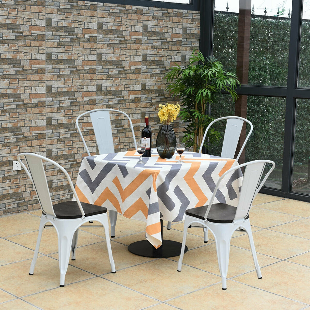 4 Pieces Tolix Style Metal Dining Side Chair Stackable Wood Seat-White - Gallery View 1 of 12