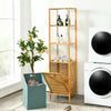 Bamboo tower hamper organizer with a removable oxford hamper for convenient laundry carrying and stylish storage.