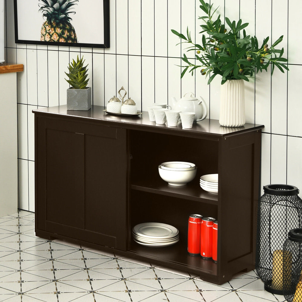 Kitchen Storage Cabinet with Wood Sliding Door-Brown - Gallery View 1 of 12