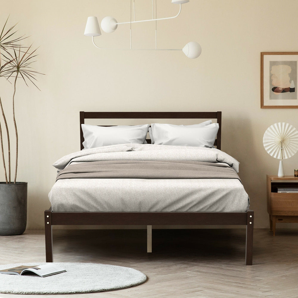 Modern Bed Frame with Wooden Headboard and Plywood Slat Support - Gallery View 2 of 12