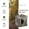 Three-person portable pop-up hunting blind with vivid camouflage, durable fabric, and quick setup for outdoor use.
