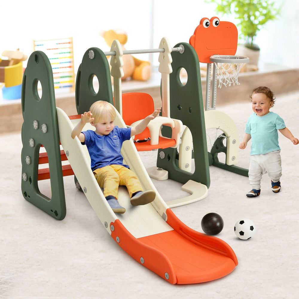 6 in 1 Toddler Slide and Swing Set with Ball Games-Orange - Gallery View 1 of 12