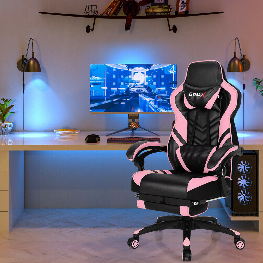 Adjustable Gaming Chair with Footrest for Home Office-Pink - Gallery View 1 of 12