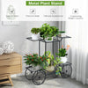 6-tier metal plant stand in garden cart shape, featuring a rust-free finish, ideal for indoor and outdoor plant display.