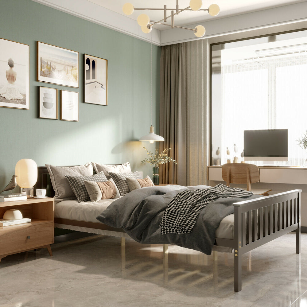 Full size wood platform bed with headboard, featuring a solid wood frame and under-bed storage, ideal for modern.