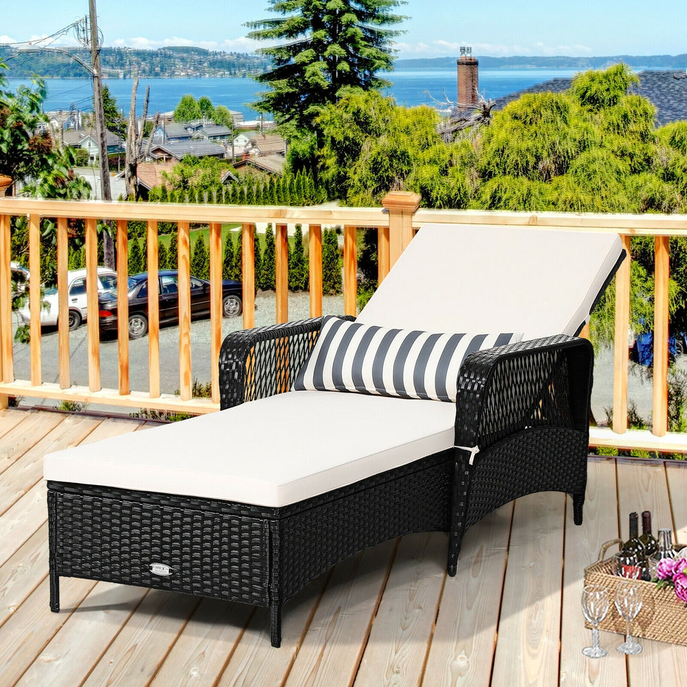 PE Rattan Armrest Chaise Lounge Chair with Adjustable Pillow-Off White - Gallery View 1 of 11
