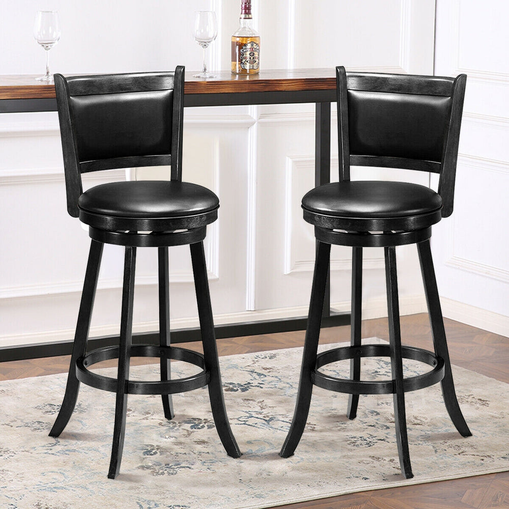 Set of 2 29 Inch Swivel Bar Height Stool Wood Dining Chair Barstool-Black - Gallery View 1 of 12