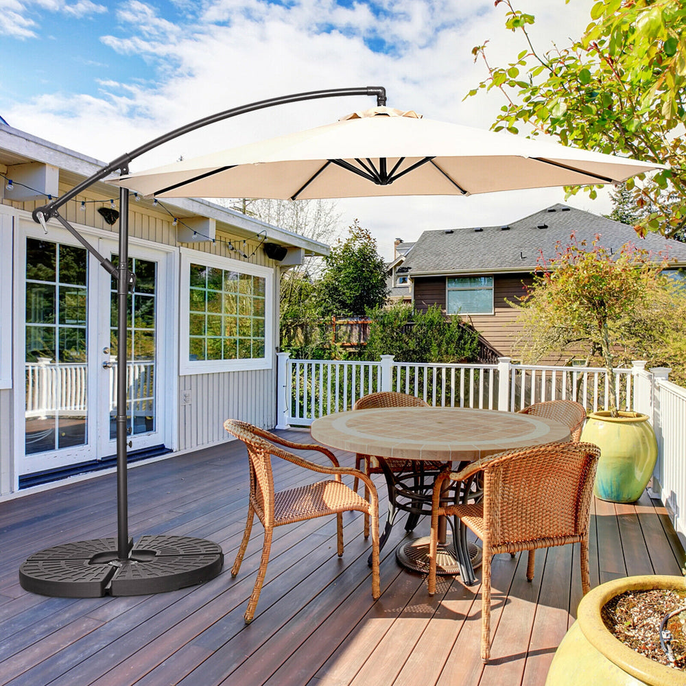 10 Feet Offset Umbrella with 8 Ribs Cantilever and Cross Base-Beige - Gallery View 1 of 12