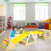 Kids triangle climber play gym set with dual-side slide, enhancing motor skills and providing safe play for toddlers.