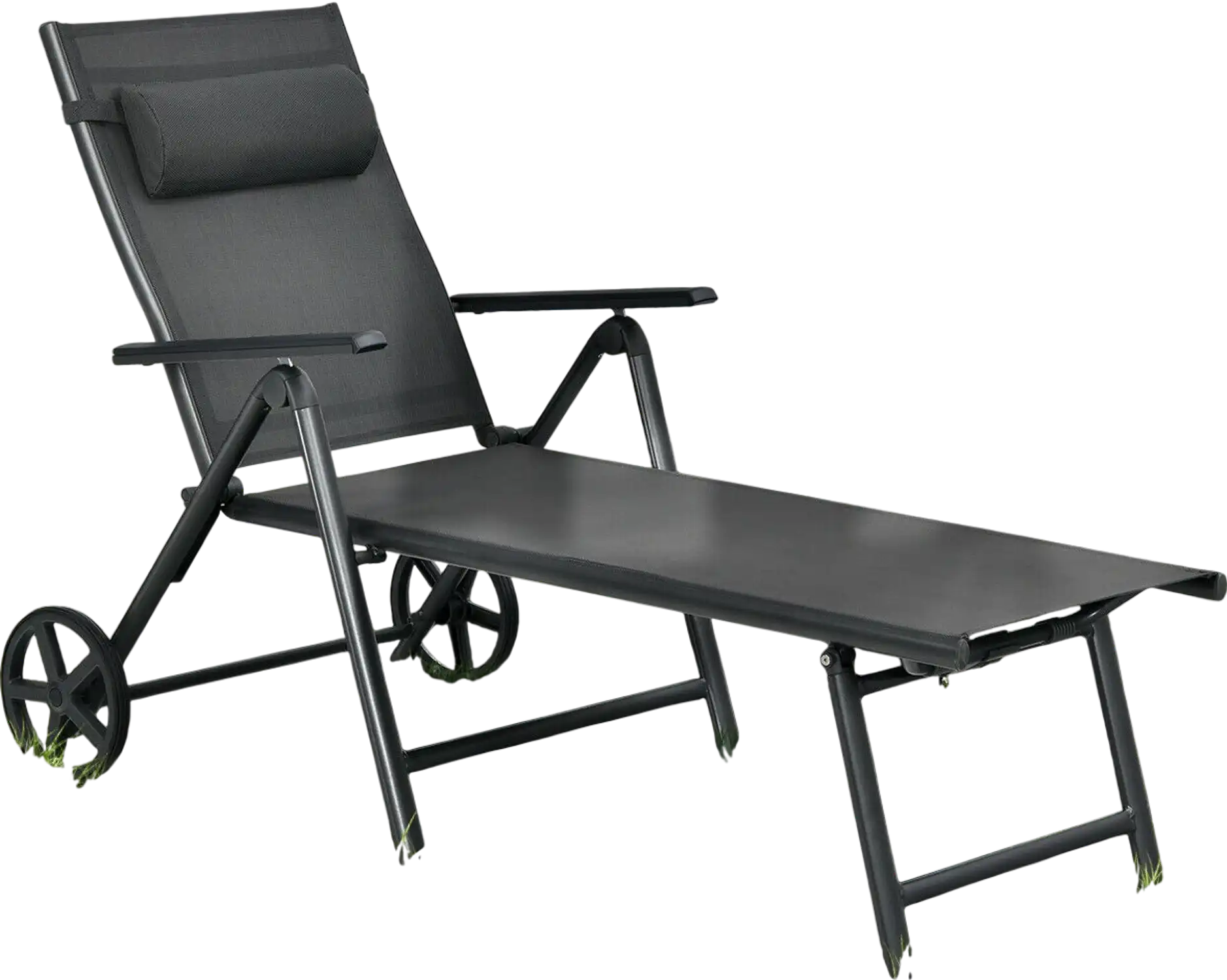 Costway Patio Chaise Lounge Chair Adjustable Aluminum Frame Wheels Gray 82314975 New
