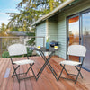 3-piece patio rattan bistro set featuring a round folding table and 2 chairs, perfect for outdoor dining on the deck.