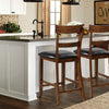 Counter height chair set with leather seat and rubber wood legs, featuring a vintage design for elegant kitchen decor.