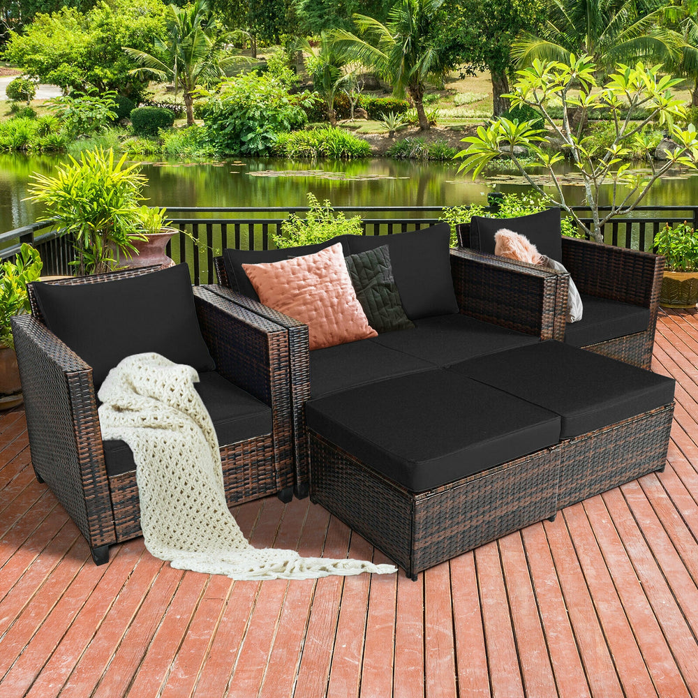5 Pieces Patio Cushioned Rattan Furniture Set-Black - Gallery View 1 of 12