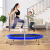 Blue foldable mini trampoline for kids and adults, featuring a sturdy frame and adjustable height, perfect for indoor.
