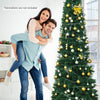 9-foot PVC artificial slim pencil Christmas tree with dense needles, perfect for small spaces and festive holiday decor.