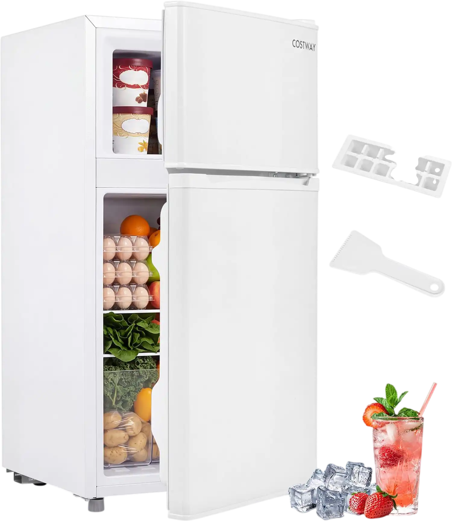 Costway 3.5 Cu.Ft Mini 2-Door Refrigerator w/ Freezer 7-Level Thermostat 53918316 New
