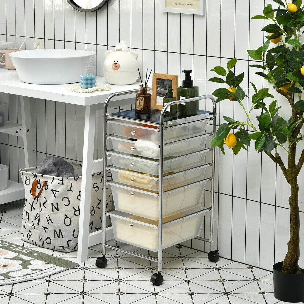 6 Drawers Rolling Storage Cart Organizer-Clear - Gallery View 1 of 12