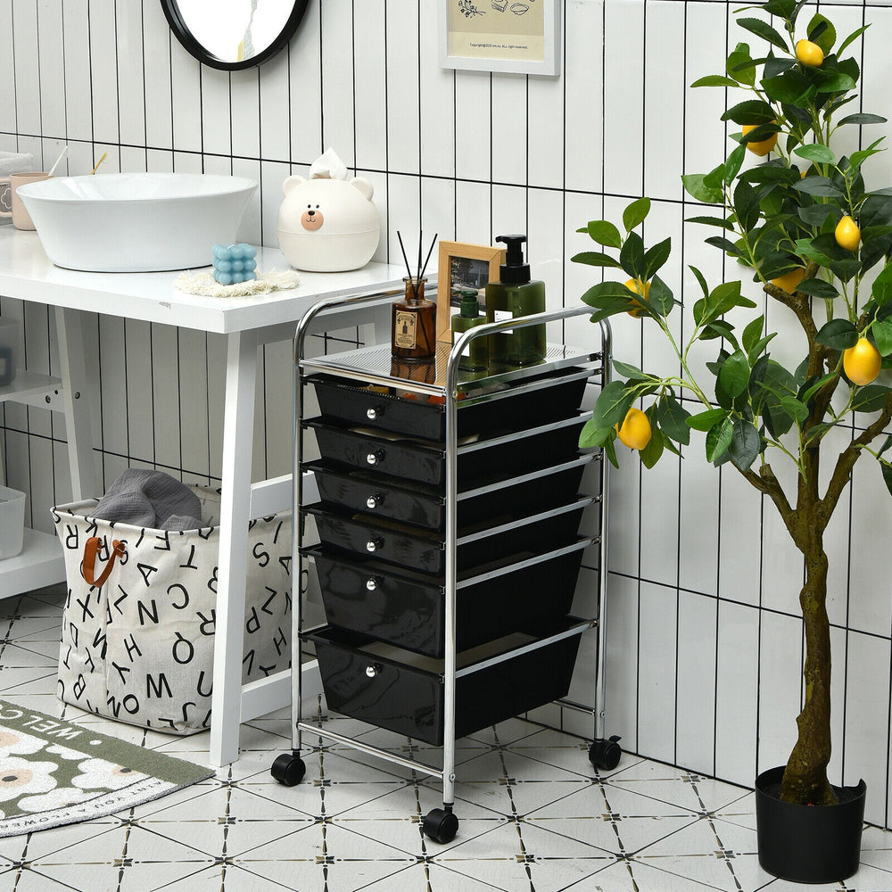 6 Drawers Rolling Storage Cart Organizer-Black - Gallery View 1 of 12