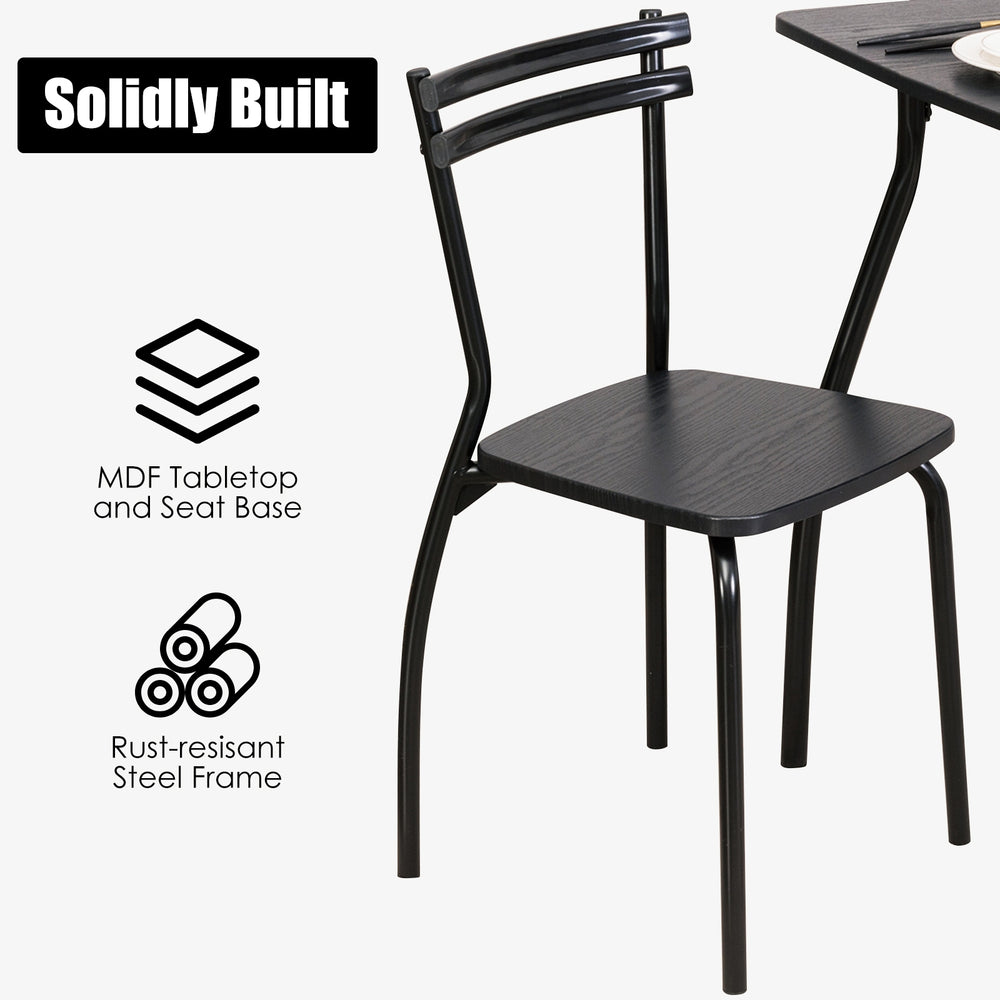 Black dining chair with a sturdy steel frame and MDF seat, designed for minimalist dining table sets.