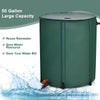 Portable 53-gallon collapsible rain barrel with zippered mesh cover for collecting rainwater, ideal for garden use.
