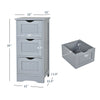 Freestanding gray bathroom storage organizer with 3 drawers, compact design for small spaces, made of sturdy MDF.