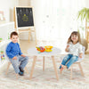 Kids activity play table with two chairs, featuring beech legs and padded seats, ideal for playtime and learning.