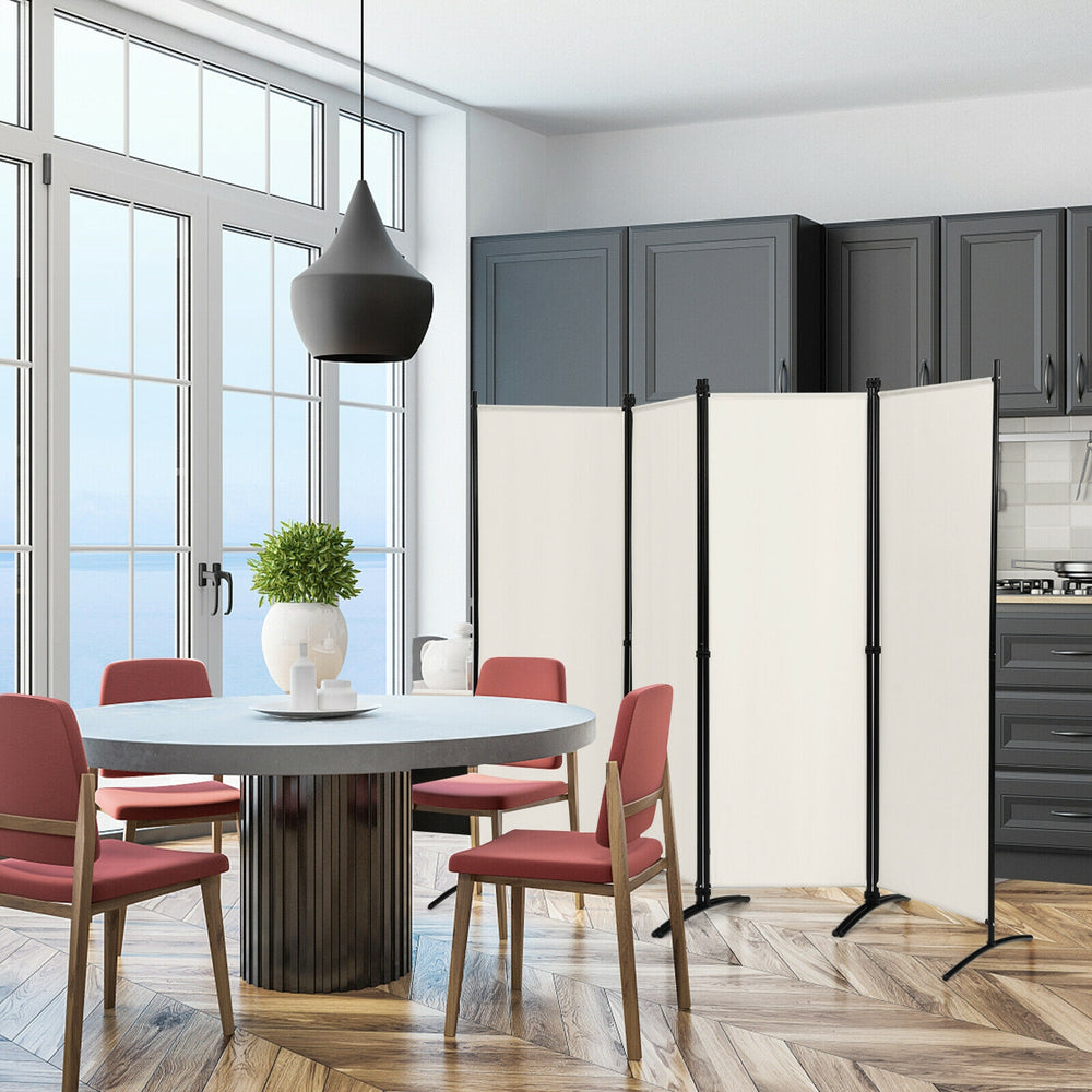 4-Panel  Room Divider with Steel Frame-White - Gallery View 1 of 10