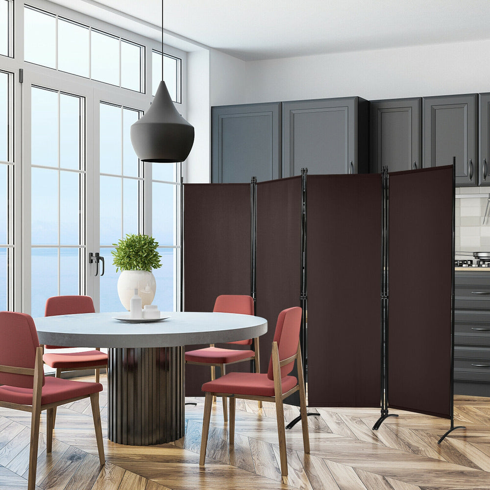 4-Panel  Room Divider with Steel Frame-Brown - Gallery View 1 of 10
