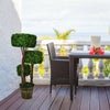 Artificial 36-inch boxwood topiary tree with three trunks and square foliage, perfect for indoor and outdoor decoration.