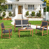 Single outdoor chair from the 4-piece patio rattan furniture set with acacia wood frame, perfect for porch relaxation.