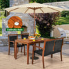 Acacia wood patio dining set with rattan chairs, featuring a 1.9-inch umbrella hole, perfect for outdoor gatherings.