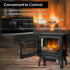 Freestanding electric fireplace heater with adjustable thermostat and realistic flame effect, perfect for cozy indoor.