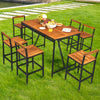 7-piece acacia wood patio bar set with 6 stools and umbrella hole, perfect for outdoor dining and gatherings.