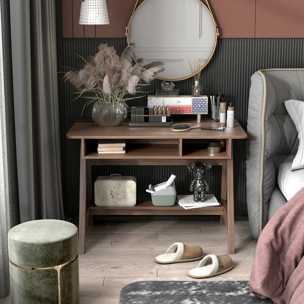 Costway Mid Century Writing Desk with Storage Cubes and Hidden Compartment New