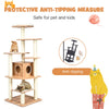 7-layer wooden cat tree with sisal posts and condo, featuring anti-tipping design for safe climbing and play.