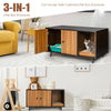 Cat litter box enclosure in coffee color with double doors, divider, and scratching pad for stylish pet privacy.