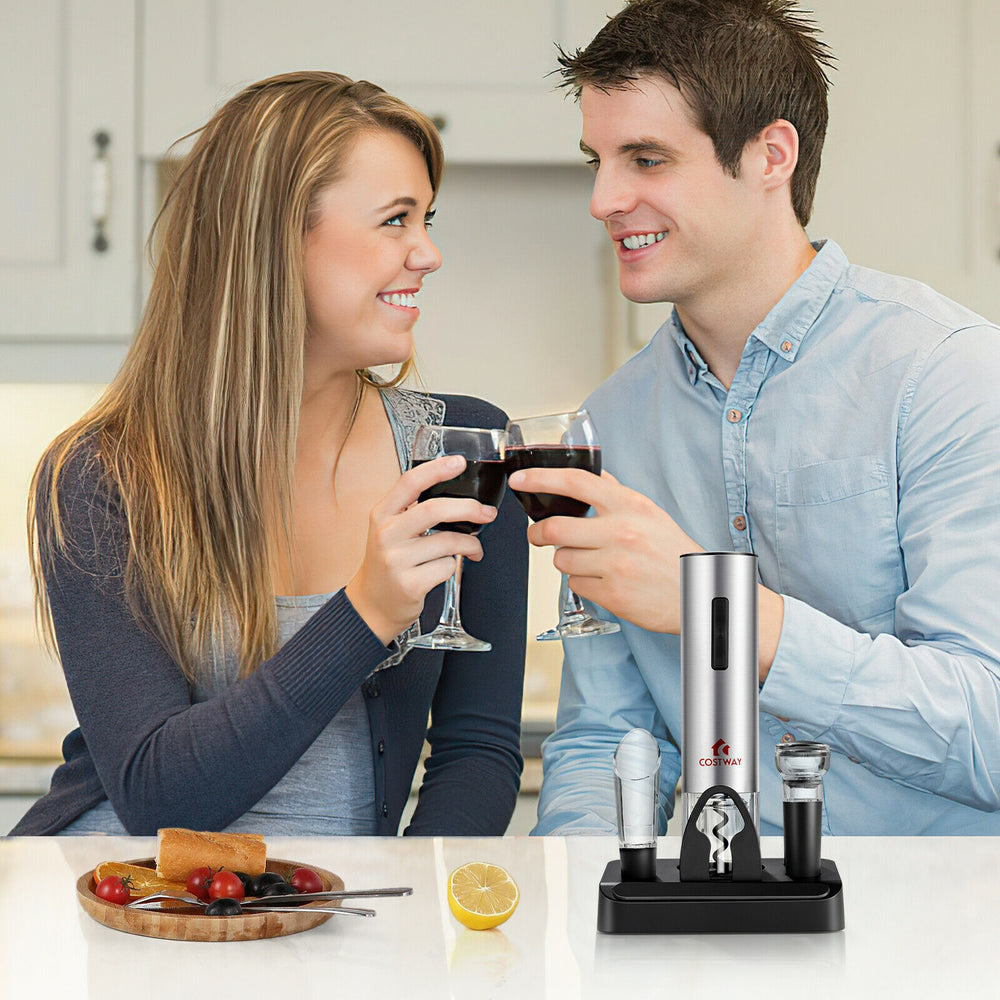 6-in-1 electric wine bottle opener set with foil cutter, stainless steel design, perfect for wine lovers and easy.
