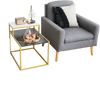 Two-tier end side table with a metal frame and marble pattern, perfect for living room storage and elegance.