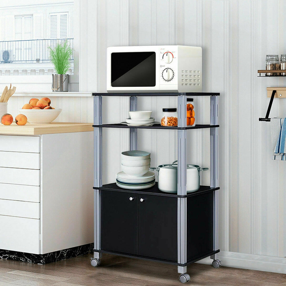 Microwave Rack Stand Rolling Storage Cart-Black - Gallery View 1 of 10
