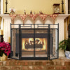 3-panel black wrought iron fireplace screen with doors and tools set, designed for safety and durability in indoor use.