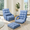 Blue folding lazy floor chair sofa set with armrests and pillow, ideal for living room or home office relaxation.