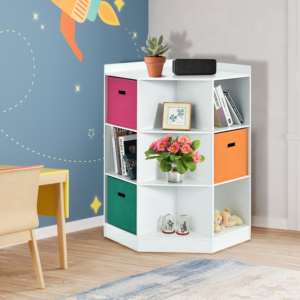 3-Tier Kids Storage Shelf Corner Cabinet with 3 Baskets-White - Gallery View 1 of 10