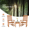 Eucalyptus rocking chair set with coffee table, featuring ergonomic design and natural wood grain, perfect for outdoor.
