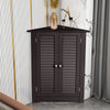 Bathroom Corner Storage Freestanding Floor Cabinet with Shutter Door-Brown - Gallery View 1 of 10