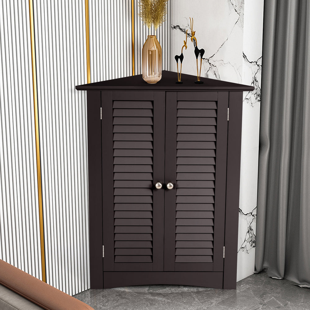 Bathroom Corner Storage Freestanding Floor Cabinet with Shutter Door-Brown - Gallery View 1 of 10