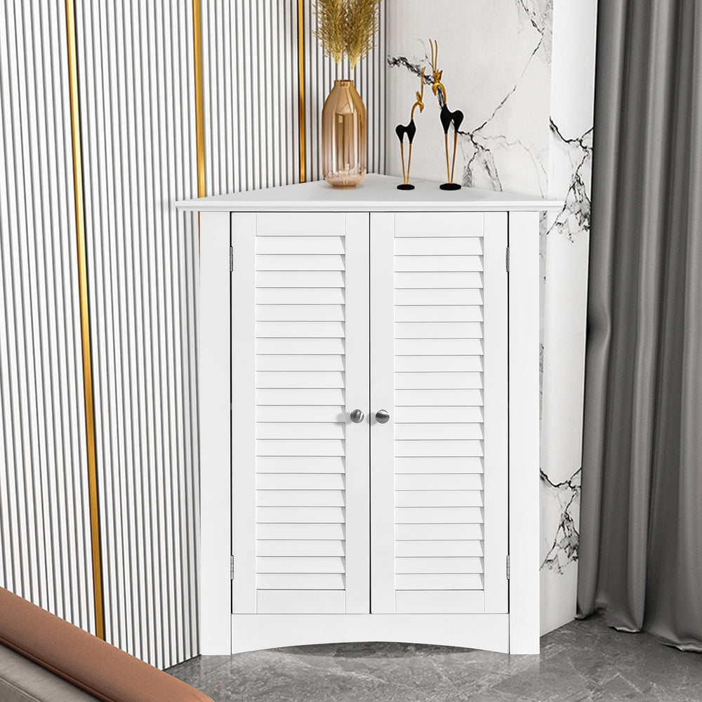 Adjustable Corner Storage Cabinet with Shutter Doors-White - Gallery View 1 of 10