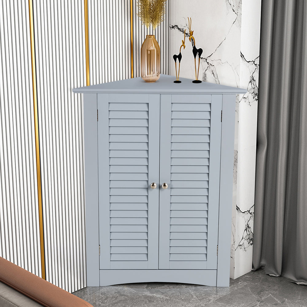 Bathroom Corner Storage Freestanding Floor Cabinet with Shutter Door-Gray - Gallery View 1 of 10