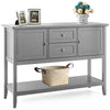 Gray wooden sideboard buffet console table with drawers and storage, ideal for living room or hallway organization.