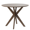 Round wood dining table with intersecting pedestal base, 36 inches, durable MDF top, ideal for home and commercial use.