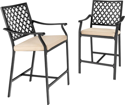 Costway 2-Pc Patio Bar Stools w/ Cushions & Armrests 15326870 New